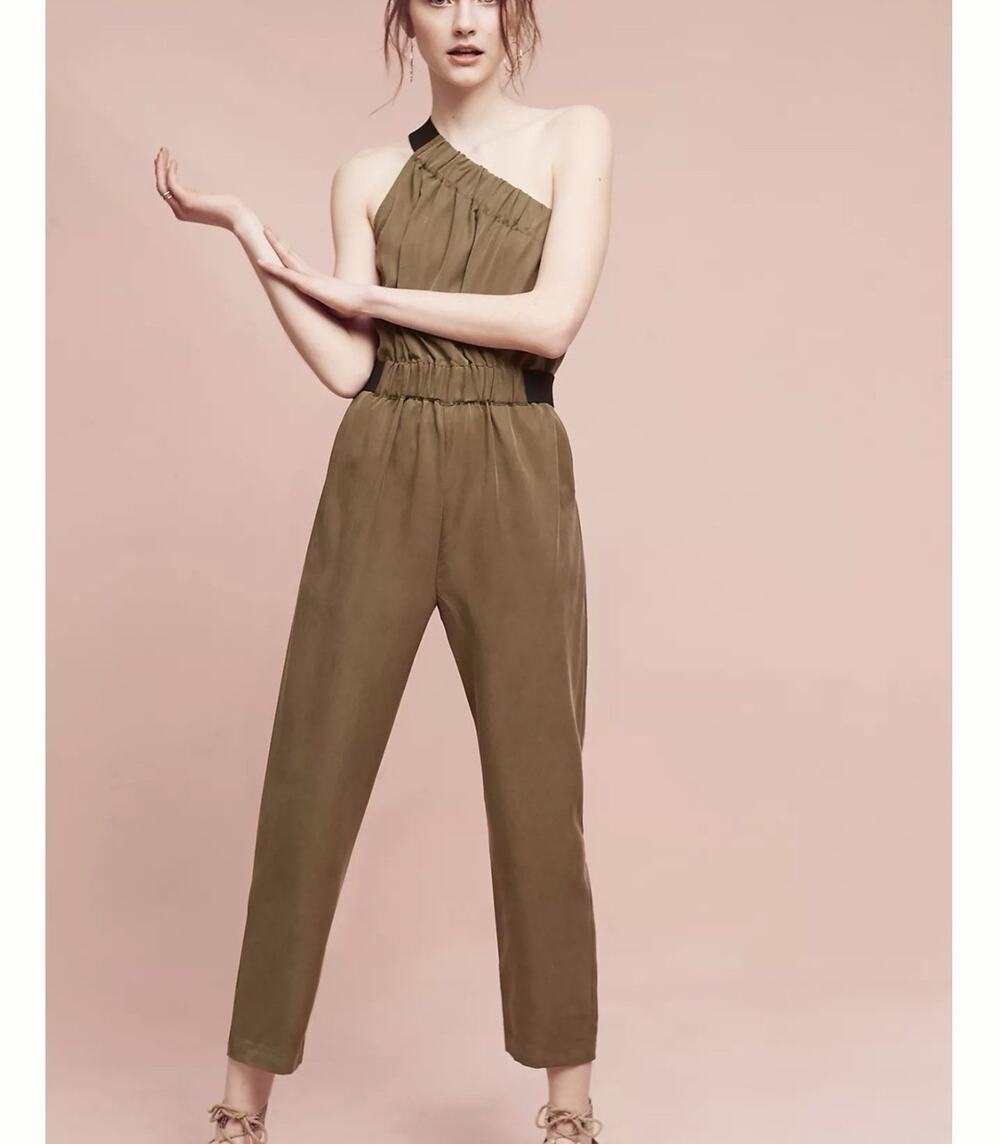 NWT Maeve Anthropologie Verano One Shoulder Jumpsuit Olive Green Size 2 $158